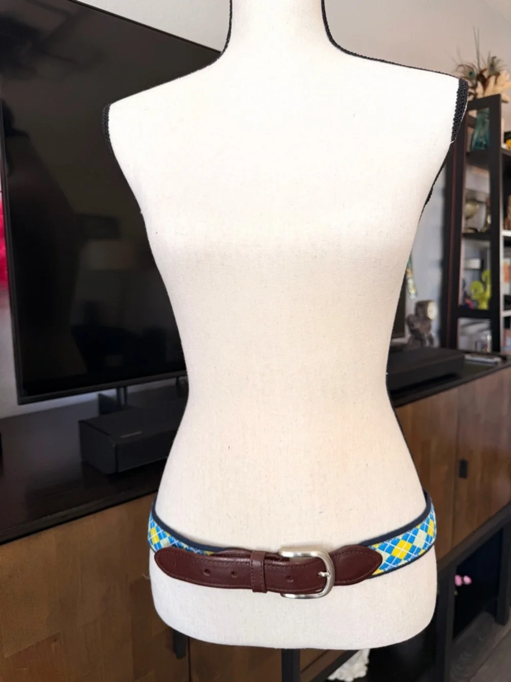 The Belted Cow Co. Leather-Trim Navy Fabric Belt
